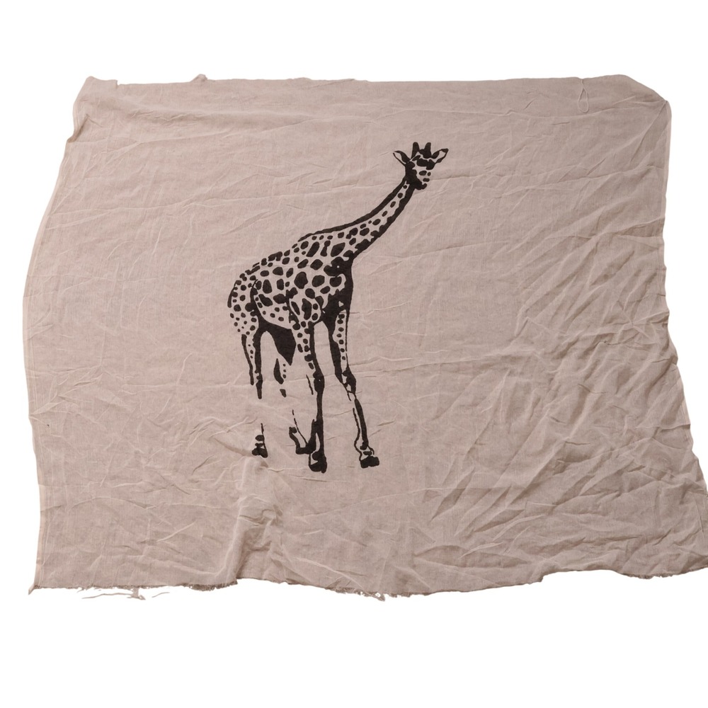 Giraffe Graphic Print Gauze Scarf Cream Beige Lightweight Sheer Oversized Wrap